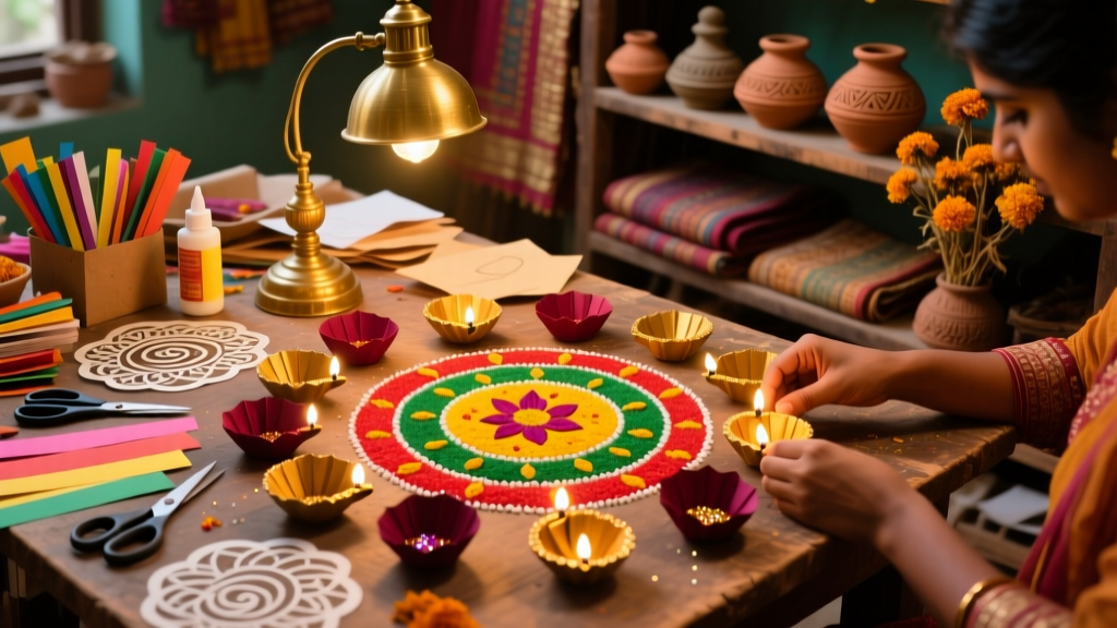 DIY Diwali Decoration: Handmade Rangoli & Paper Diyas