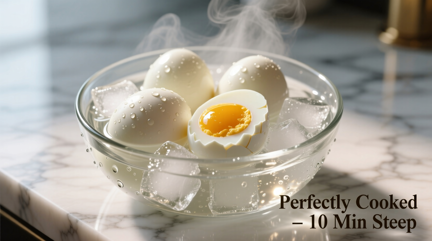 Perfectly cooked hard-boiled eggs in ice bath