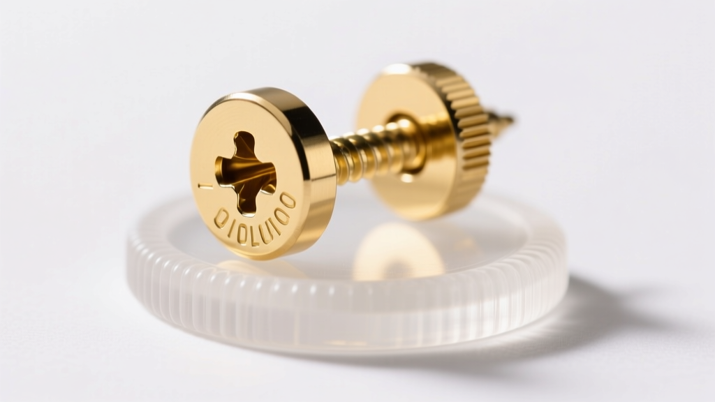Macro shot of a gold-plated screw-back clip-on earring mechanism with a clear silicone comfort pad against a clean white background