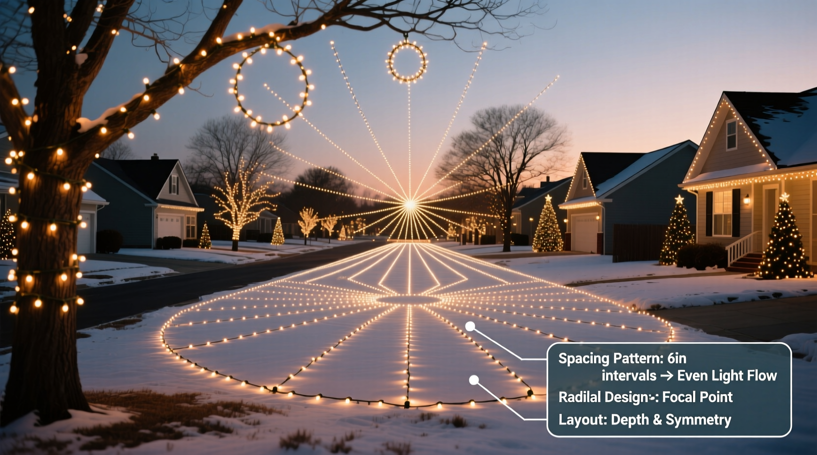 why do commercial christmas light displays use specific spacing patterns