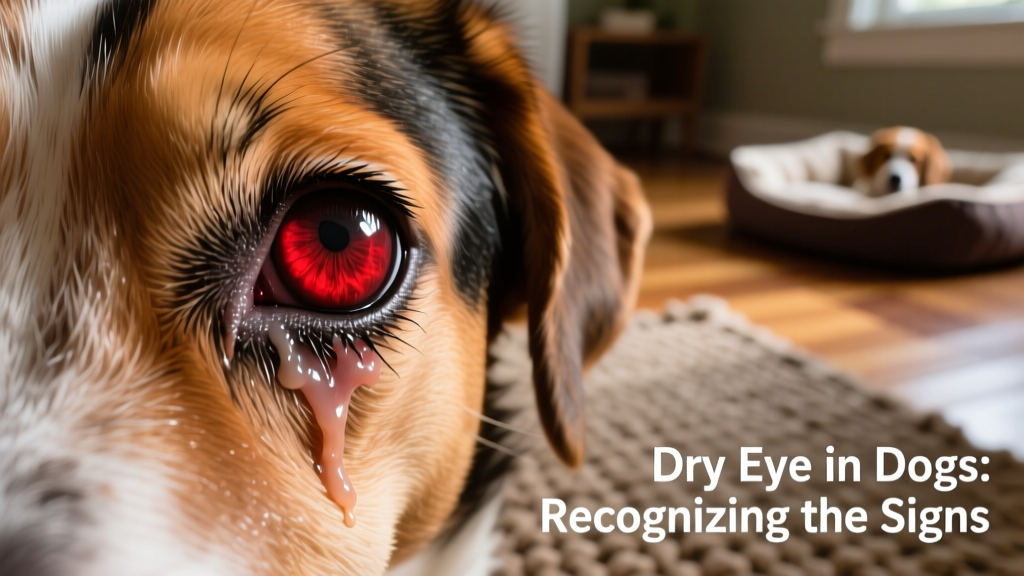 Close-up of a dog's eye showing redness and thick mucus discharge