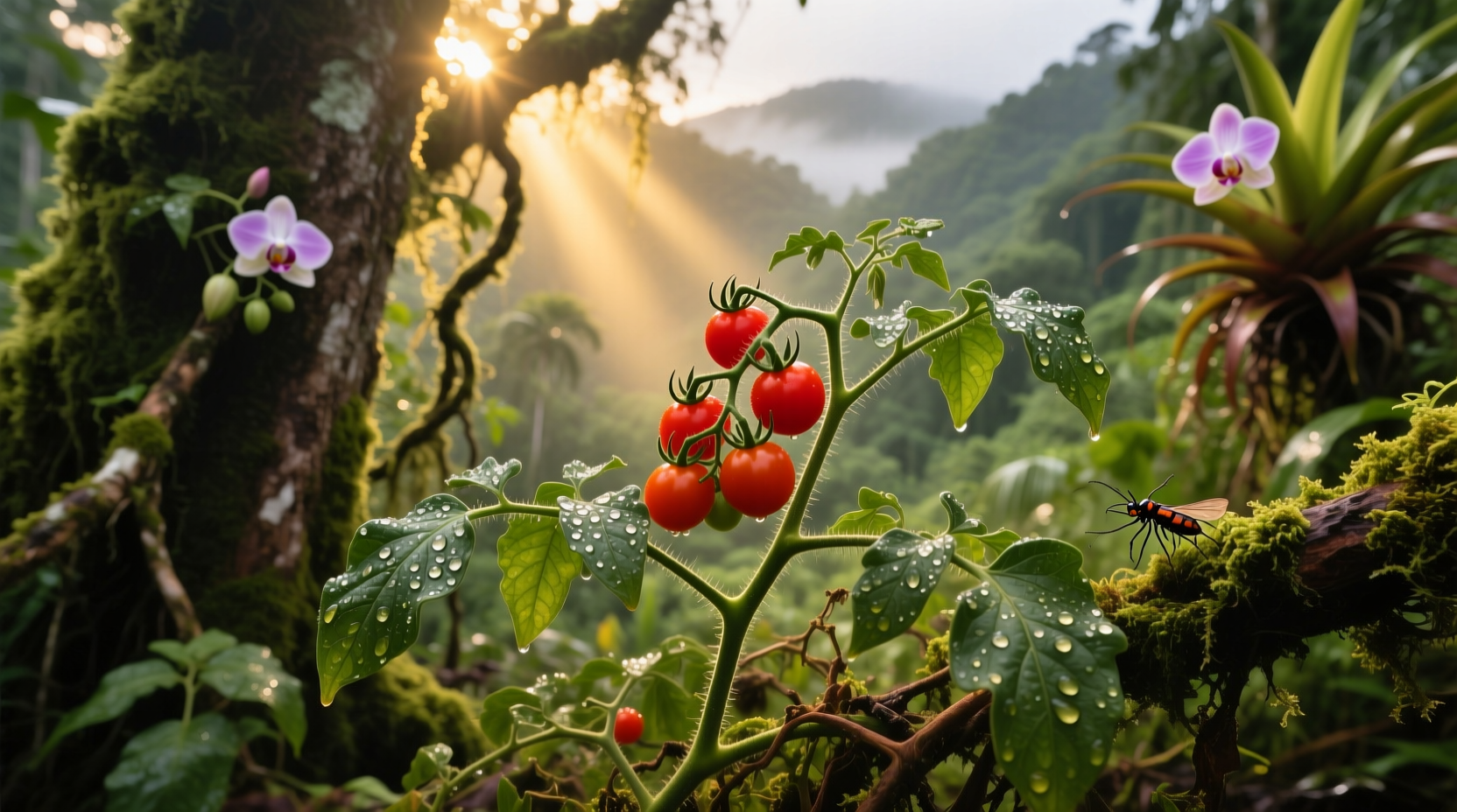 Wild tomato plants growing in South American habitat