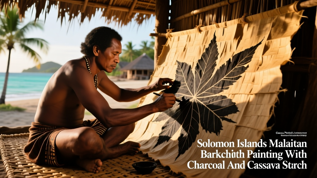Solomon Islands Malaitan Barkcloth Painting With Charcoal And Cassava Starch