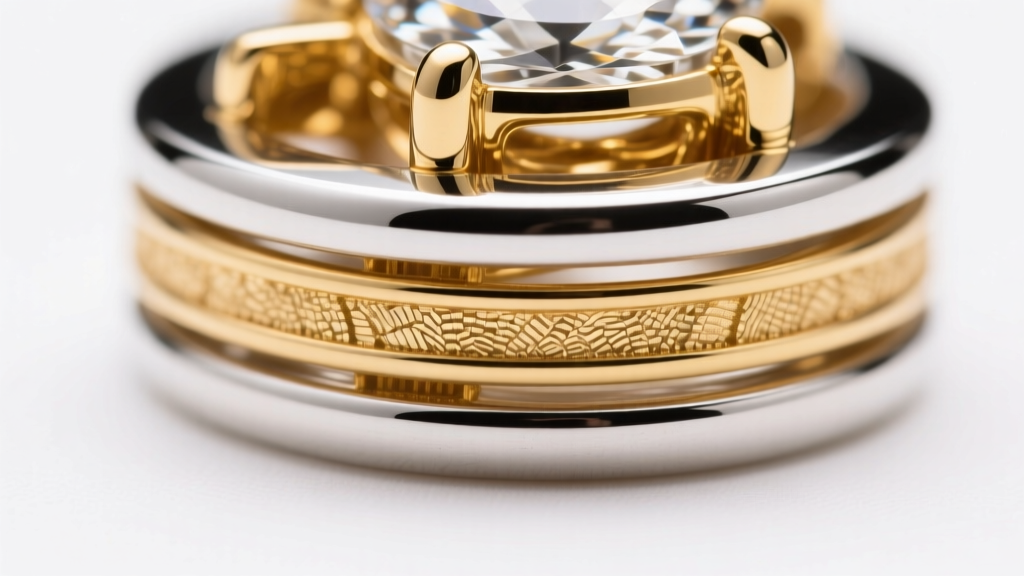 Macro shot of a cross-section showing 18k gold electroplated over polished sterling silver base metal under bright studio light.