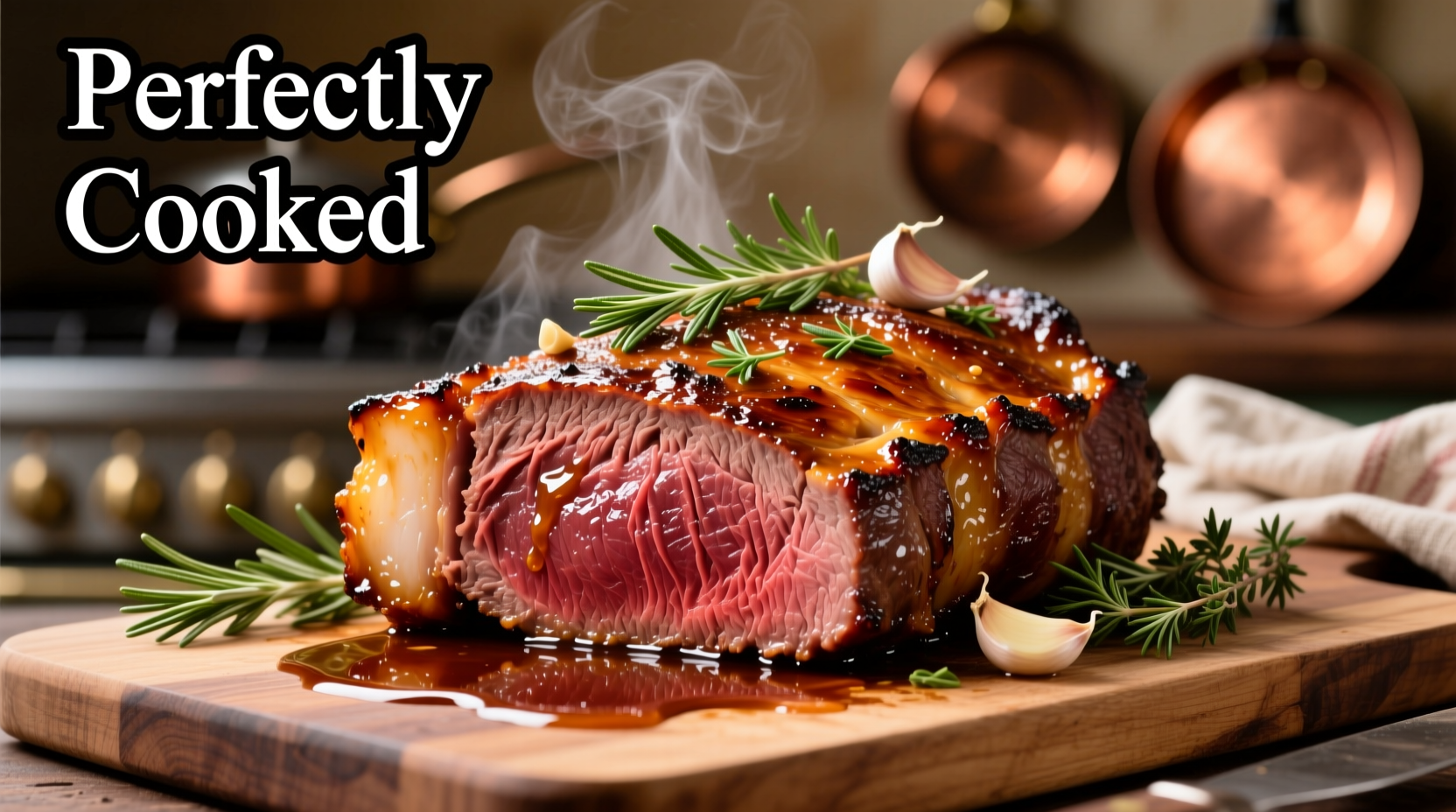 Perfectly cooked roast beef with herbs