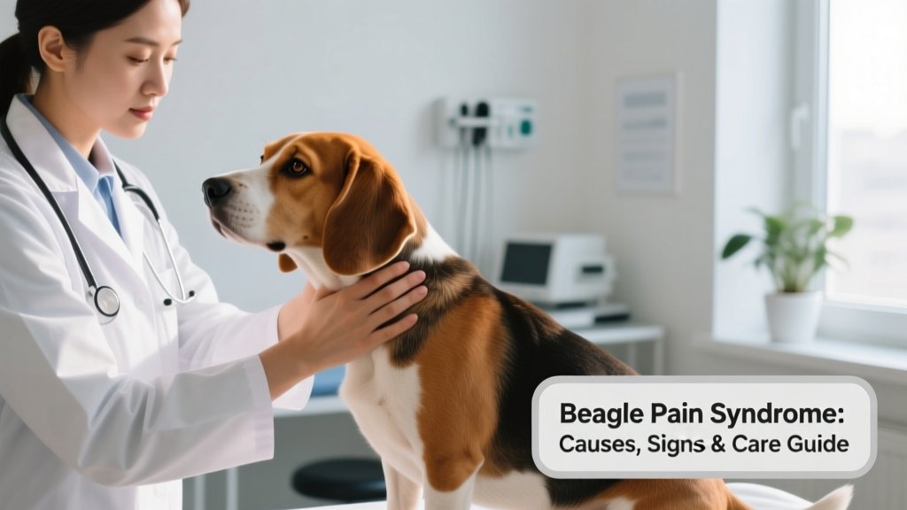 Veterinarian gently examining a dog's neck and spine during a clinical exam
