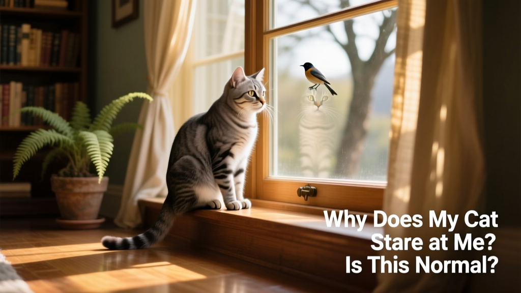 Cat perched on a window sill, gazing intently at something outside