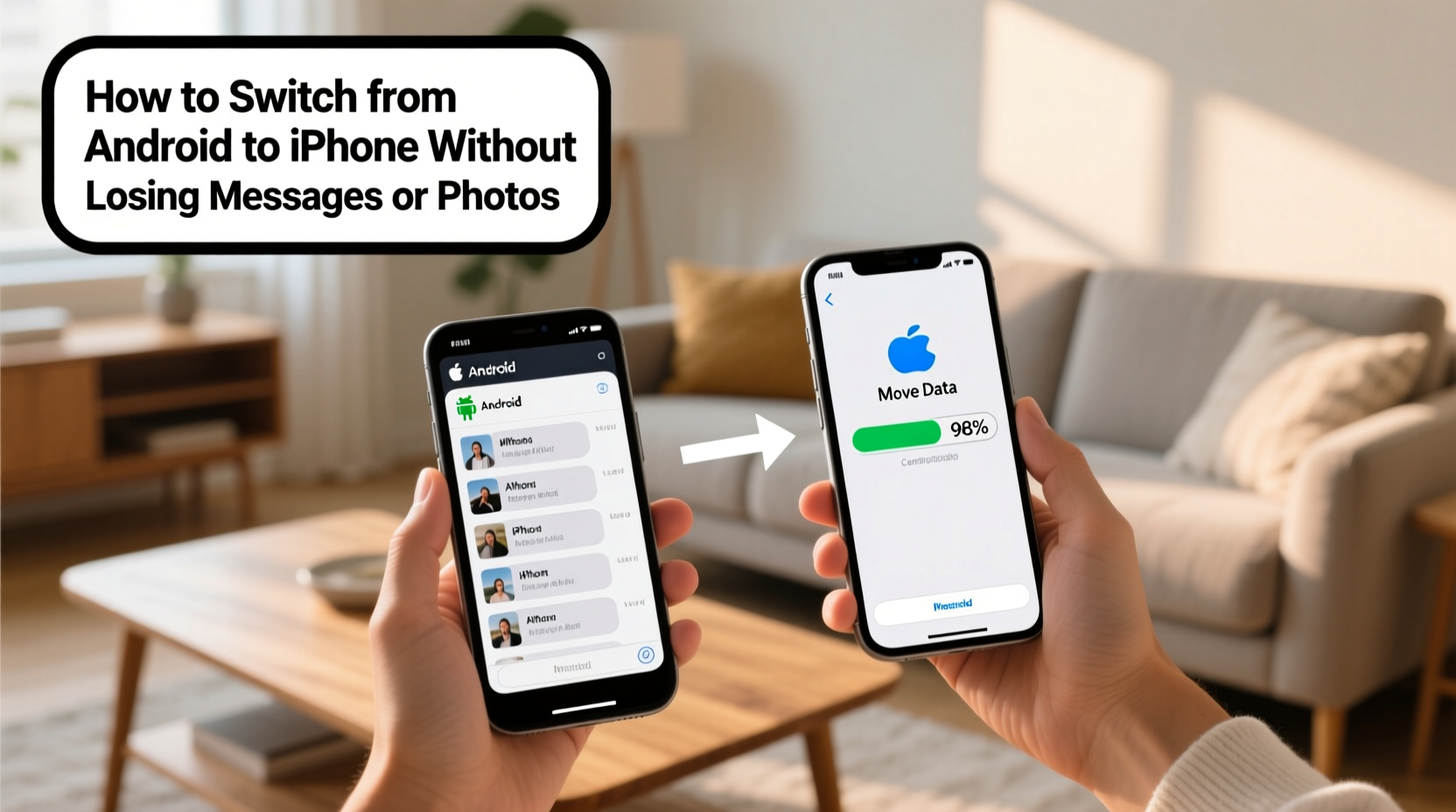 how to switch from android to iphone without losing messages or photos