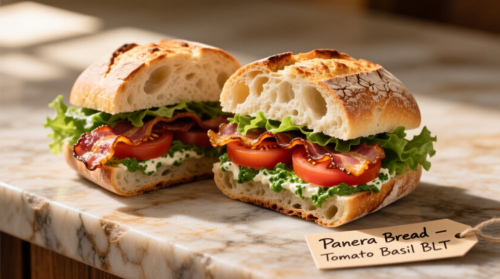 Panera Tomato Basil BLT on artisan ciabatta bread