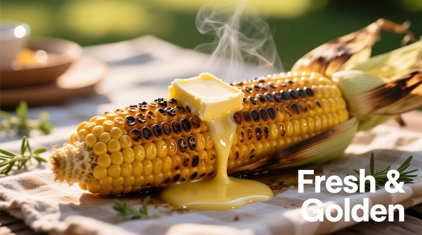 Perfectly cooked sweet corn on the cob with butter melting