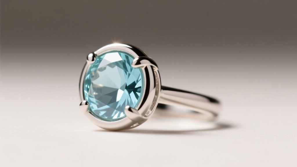 Macro shot of bezel-set aquamarine stud in rhodium Argentium silver, showing the metal rim protecting the pale blue gem edges.