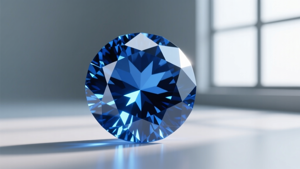 Macro shot comparing a faceted blue sapphire