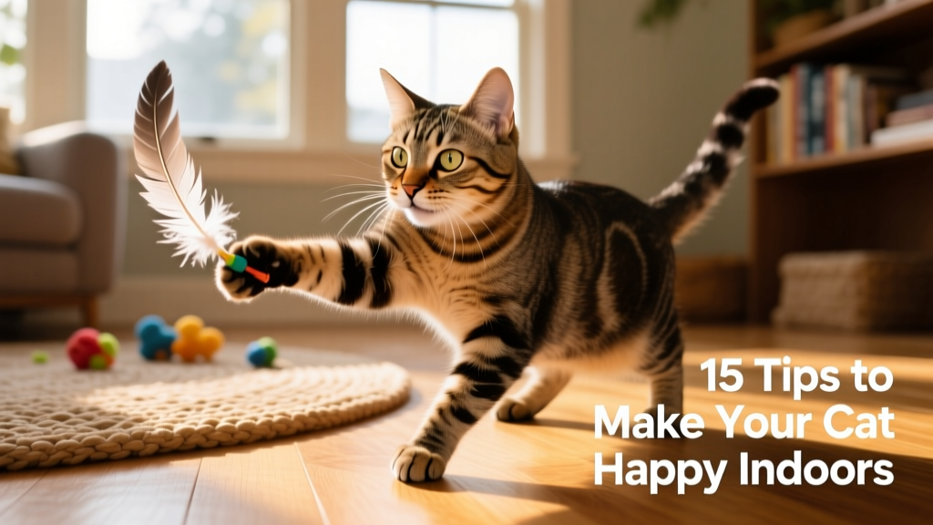 Tabby cat intently batting at a feather toy on the floor during interactive play