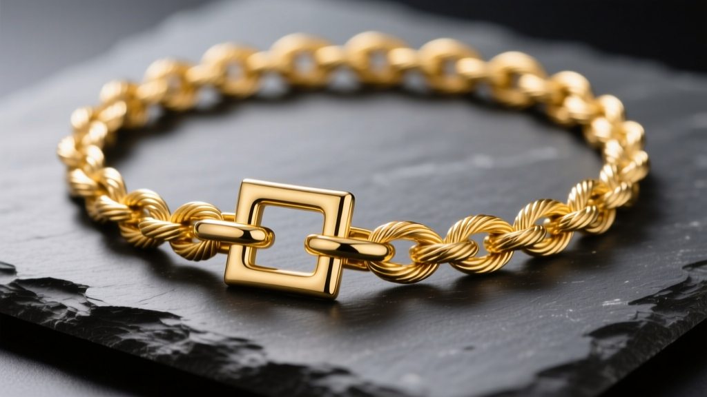 Polished 14k yellow gold toggle necklace on dark slate, highlighting the T-bar clasp mechanism and thick 4mm cable chain links.