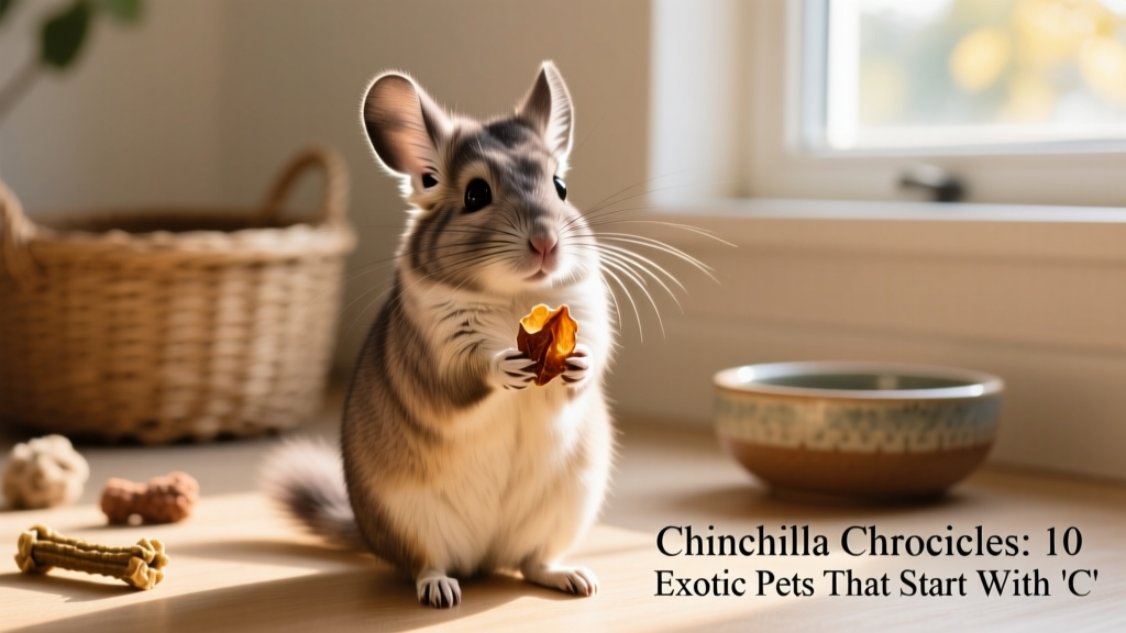 A curious chinchilla sitting upright, holding a piece of food in its paws