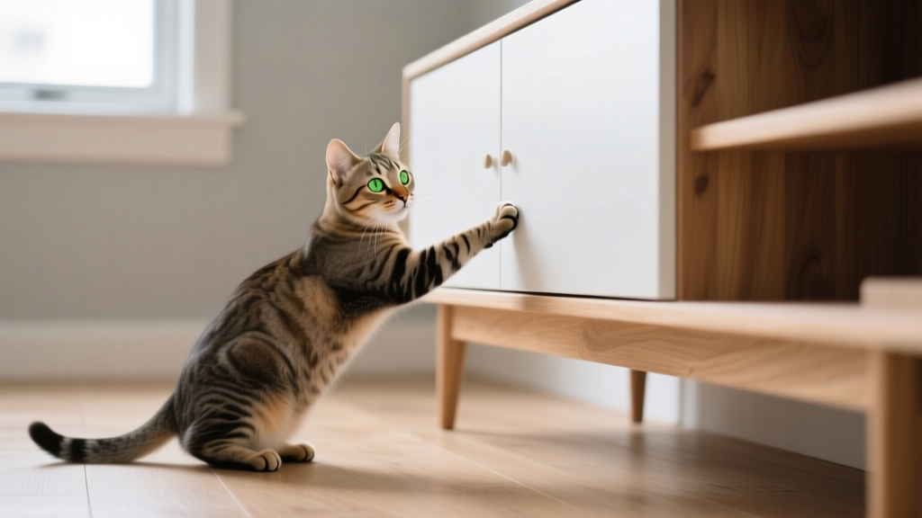 Cat Paw Bumping the Cabinet: Hunger Signal