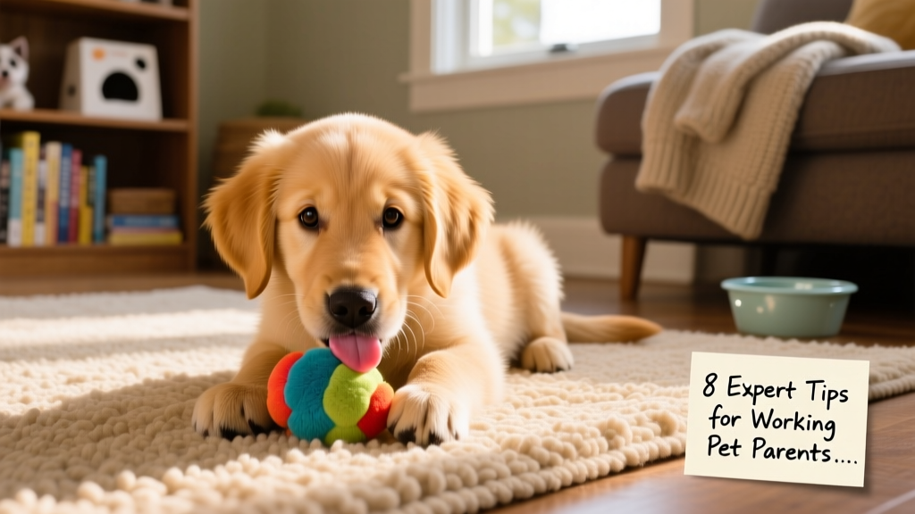 A golden retriever puppy intently licking a stuffed Kong toy on a rug