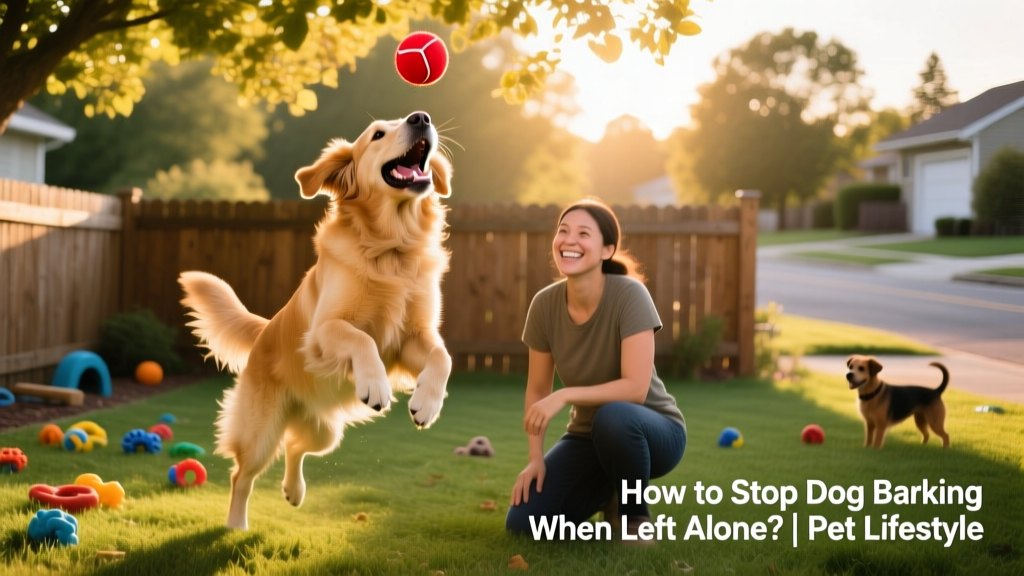 A happy dog playing fetch with a caregiver at a sunny, fenced outdoor play area