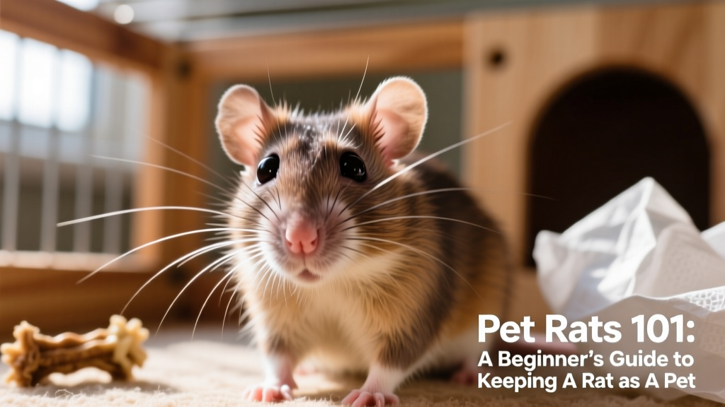 Close-up of a curious pet rat sniffing with prominent whiskers visible