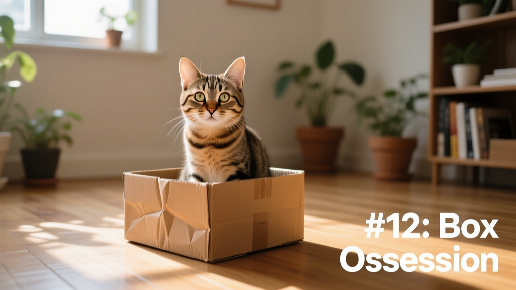 Cat sitting comfortably inside a small cardboard box