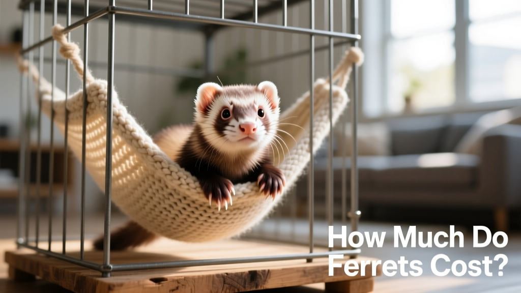 A playful ferret peeking out from a cozy hammock inside a spacious metal cage