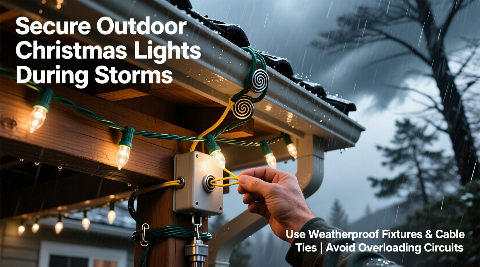 how to secure outdoor christmas lights during high winds and storms