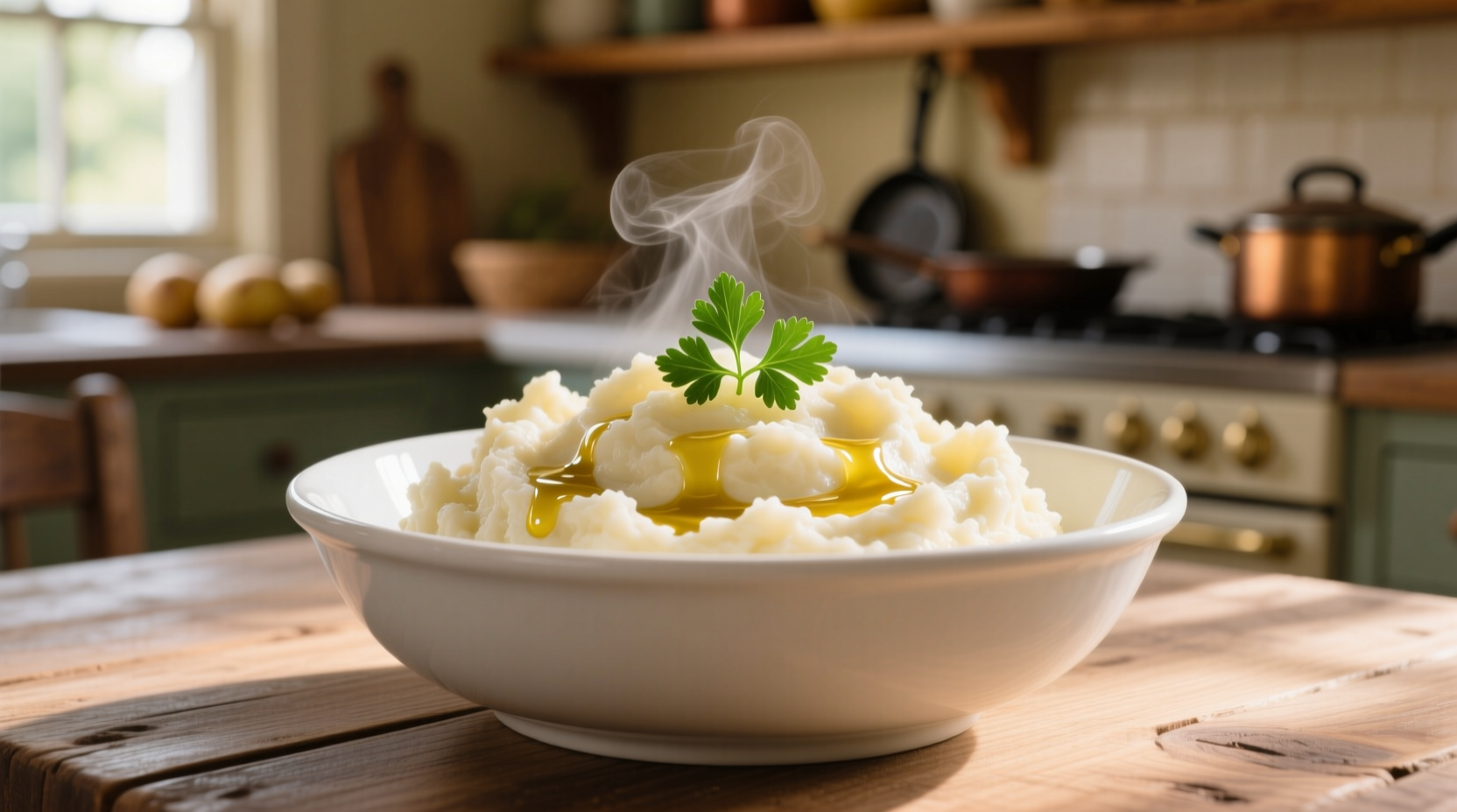 Creamy cauliflower mashed potatoes in white bowl