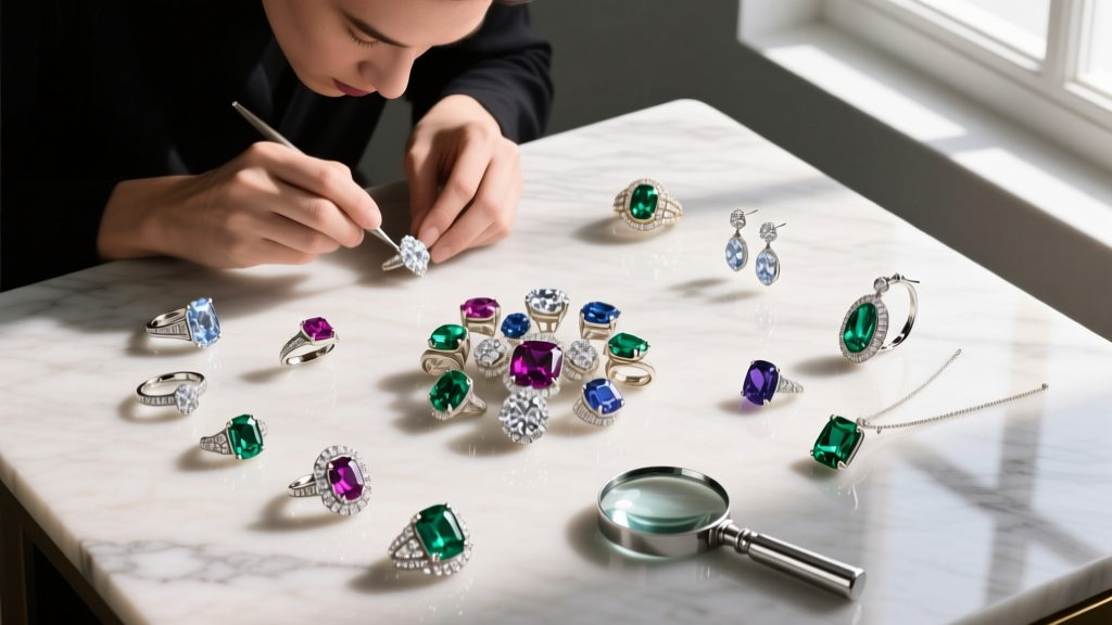Overhead shot of a jeweler's workbench featuring spools of 20-gauge sterling silver wire, nylon beading thread, and brass crimps.