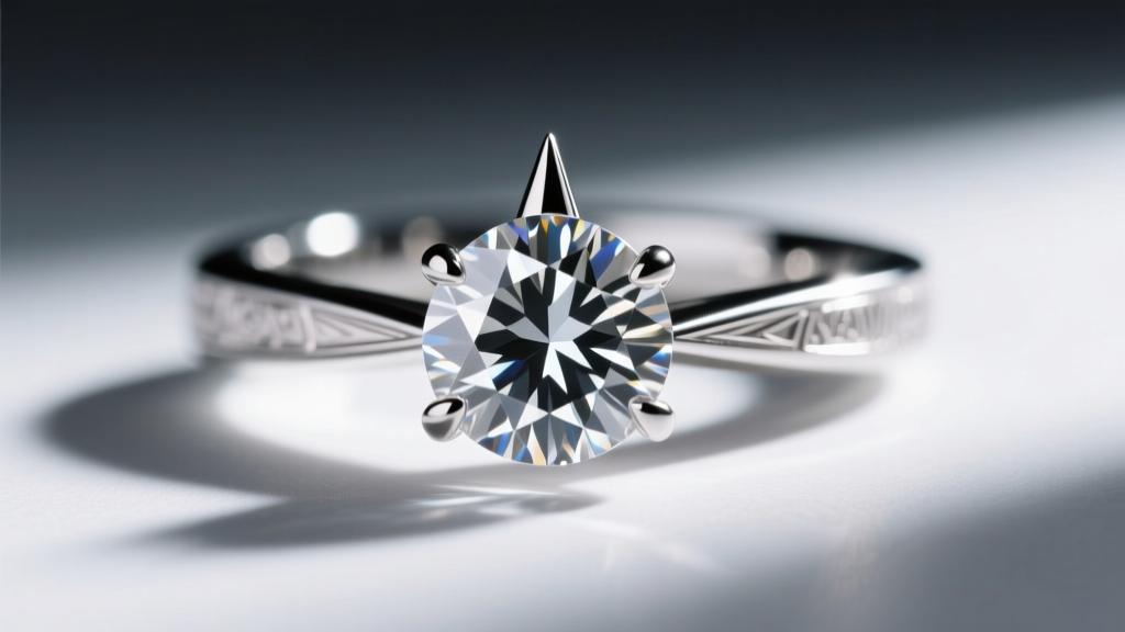 Macro photography of a V-prong setting securing the delicate point of a star-cut diamond, showing the platinum metalwork clearly.