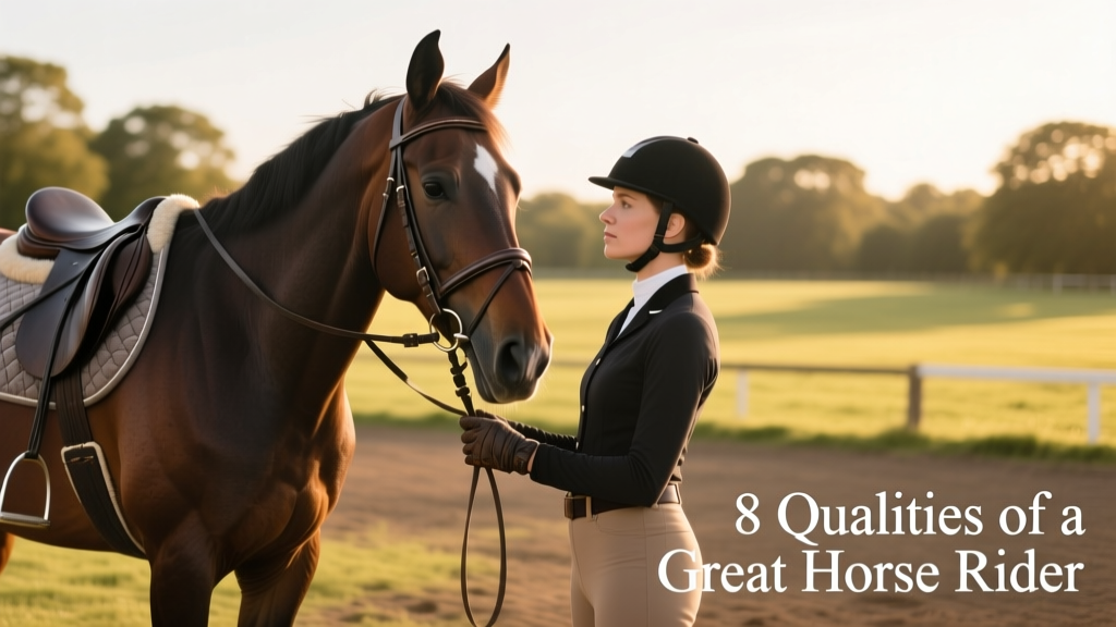 A calm, focused rider communicating clearly with a horse during groundwork