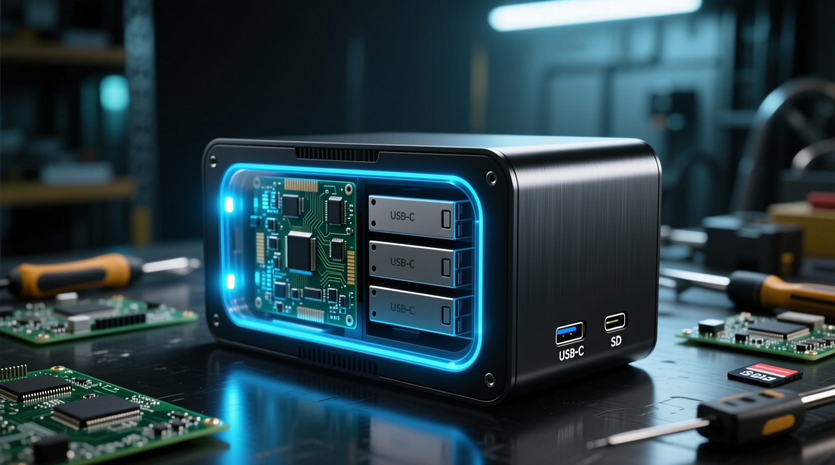 this diy card reader and hard drives enclosure looks gr