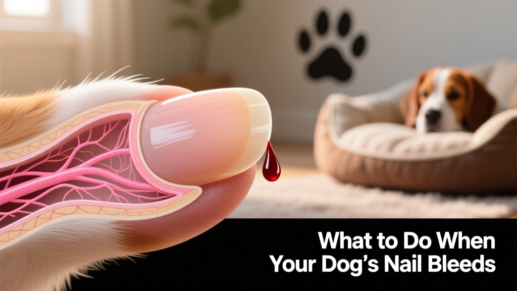 Close-up cross-section diagram showing a dog's nail with the quick highlighted in pink