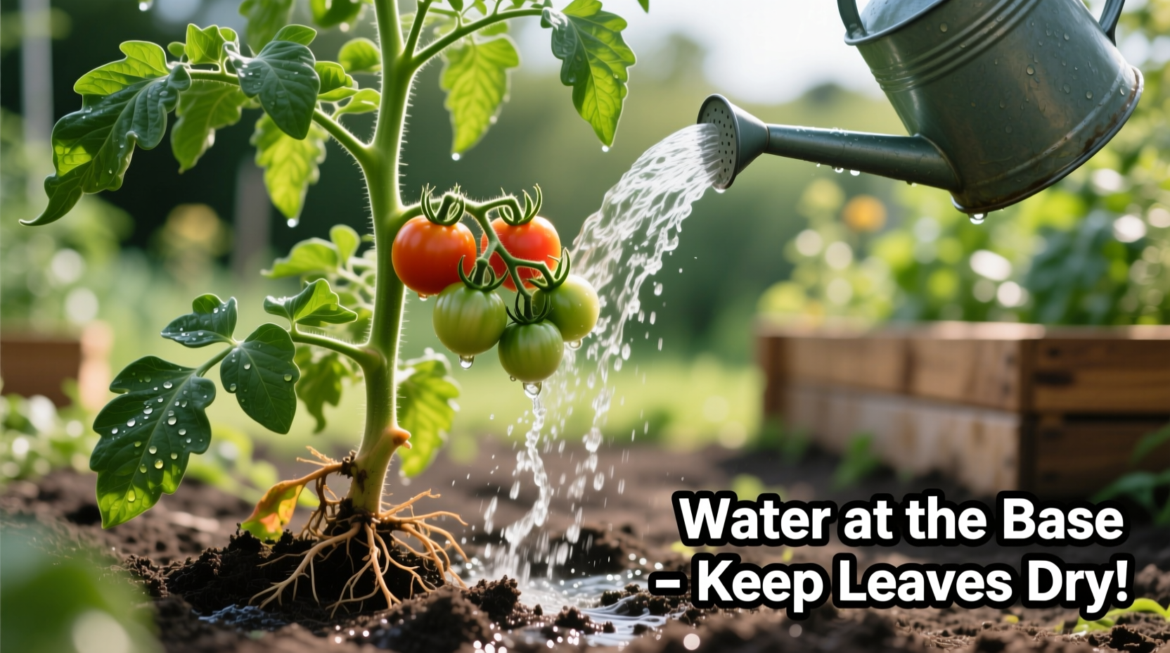 Tomato plant showing healthy watering technique