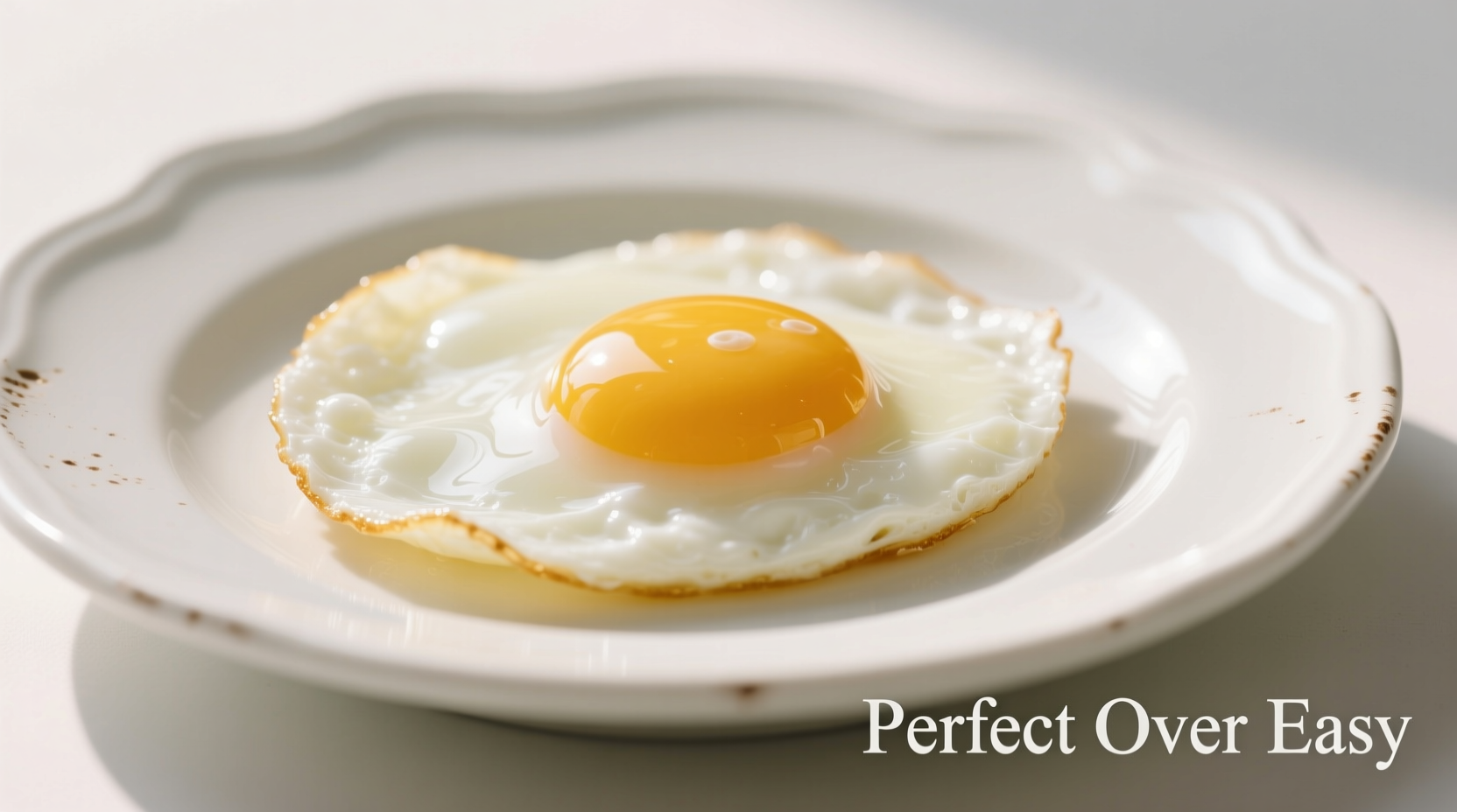 Perfect over easy egg with runny yolk on white plate