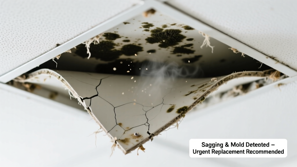 Acoustic Tile Sagging & Smelling Bad: Quick Diagnosis