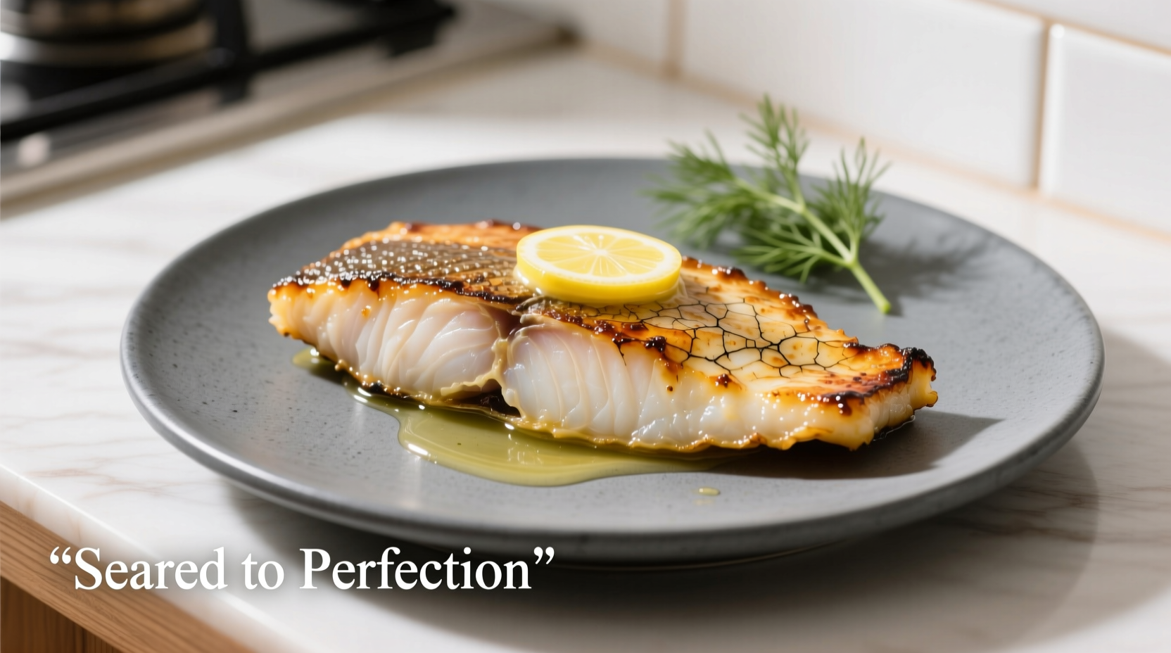 Perfectly seared flounder fillet with golden crust