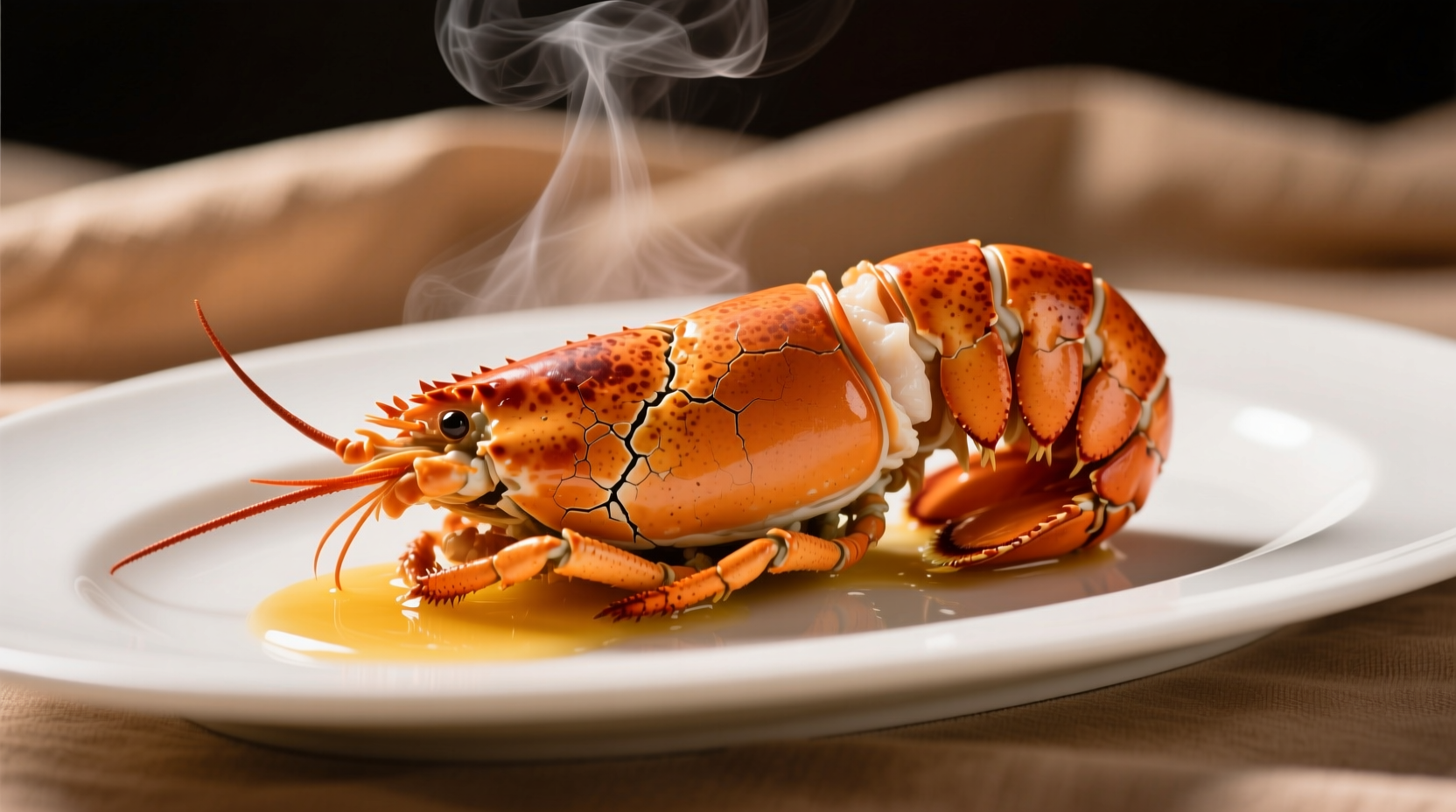 Perfectly cooked lobster tail on platter