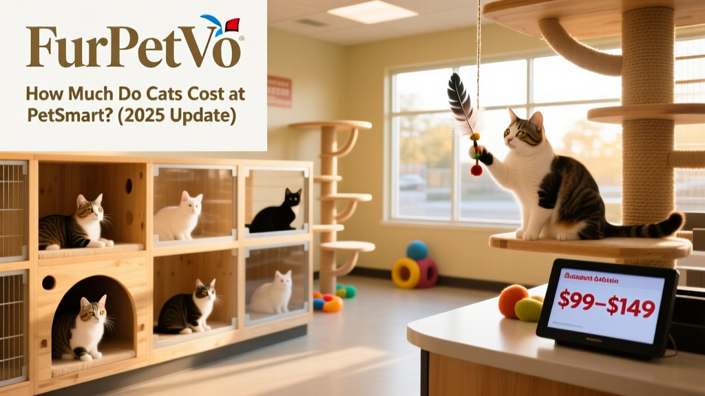 A cozy FurPetVo in-store adoption center with several cats in clean, enriched enclosures