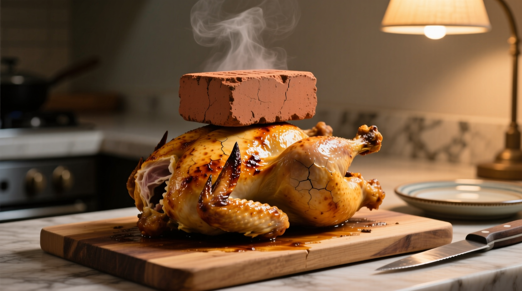 make chicken under a brick with crispy skin indoors i