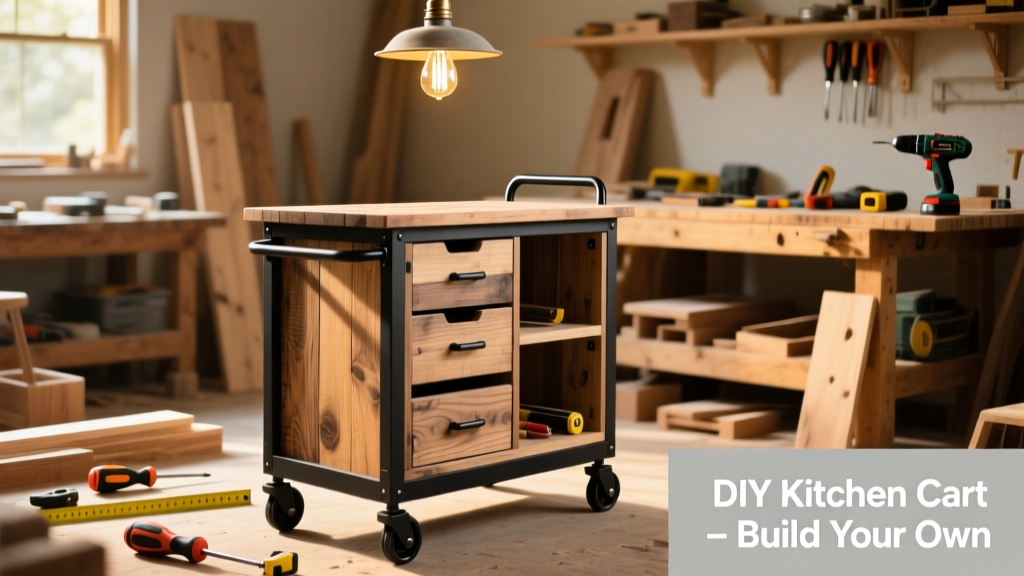 DIY Rolling Kitchen Cart with Storage and Shelf