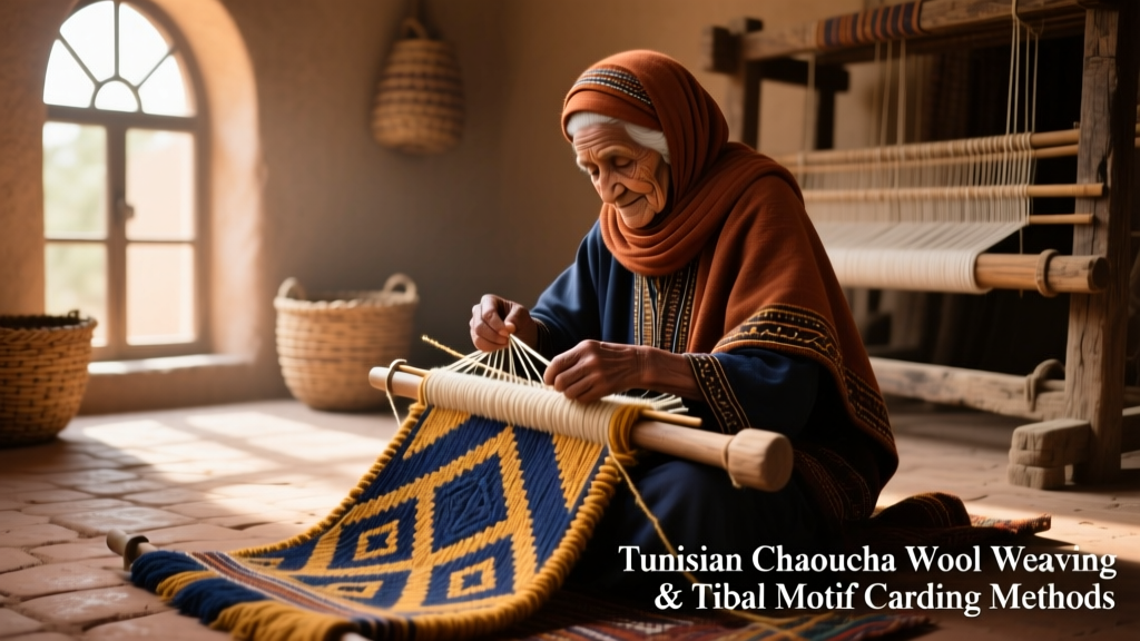 Tunisian Chaoucha Wool Weaving And Tribal Motif Carding Methods