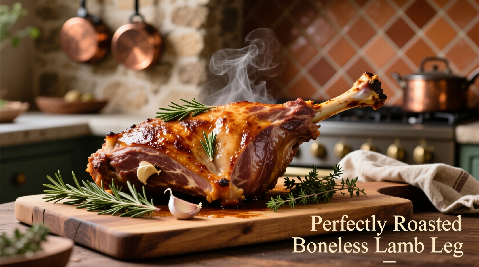 Perfectly roasted boneless lamb leg with herbs