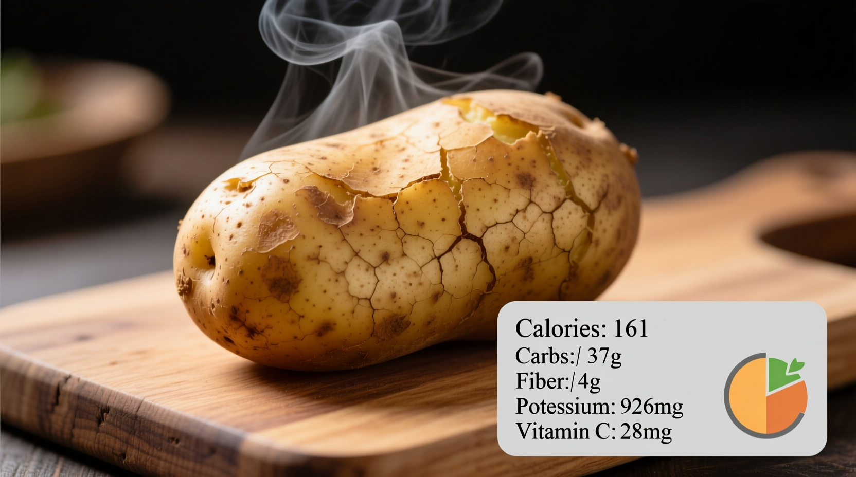 Baked potato with skin showing nutritional breakdown