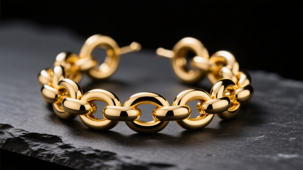 Macro shot of 14k yellow gold popcorn chain earrings on dark slate, highlighting puffed hollow links under soft lighting.