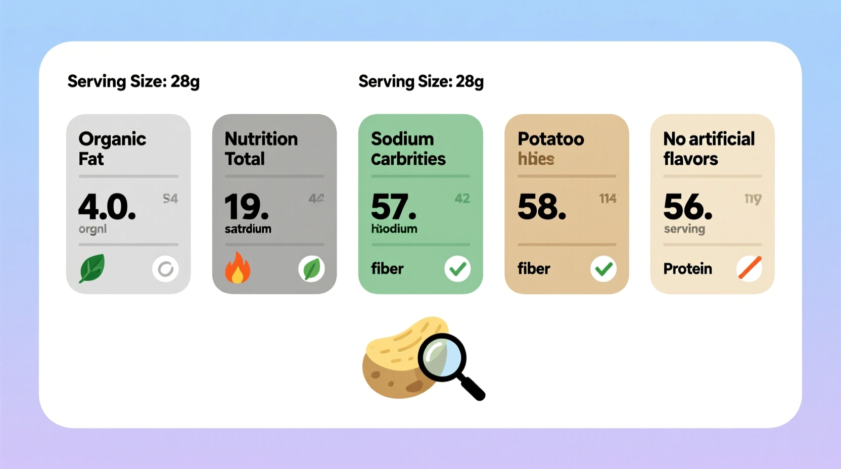 Nutrition labels comparison on different potato chip varieties