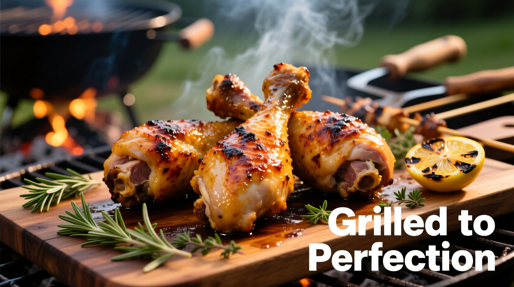 Perfectly grilled chicken legs with crispy skin on BBQ