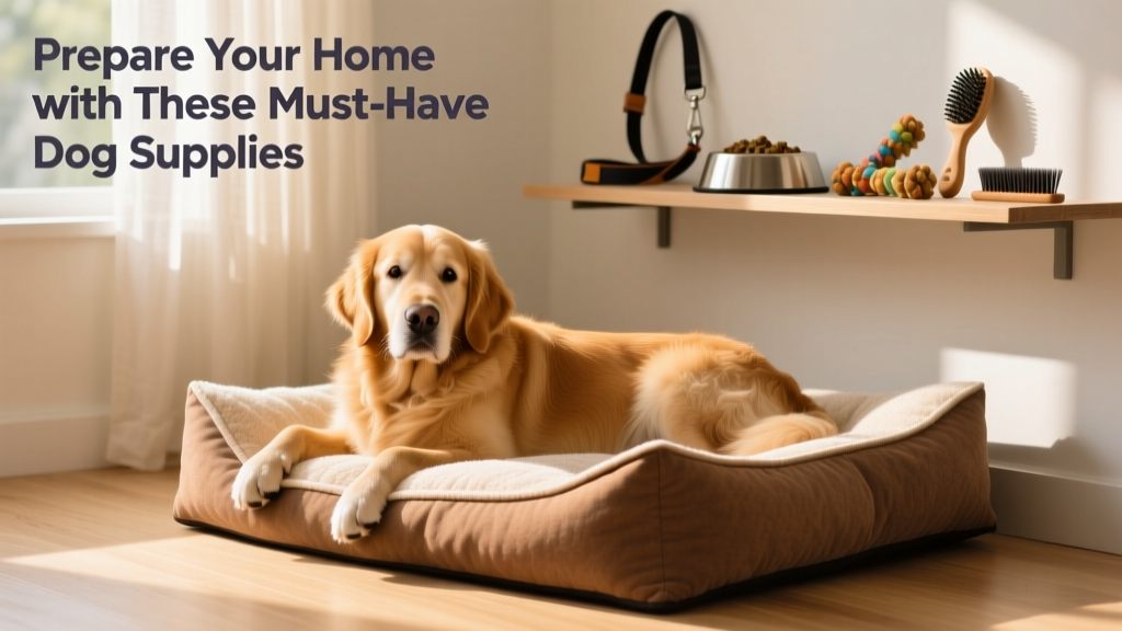 A relaxed golden retriever resting comfortably on a supportive, machine-washable dog bed in a sunlit corner