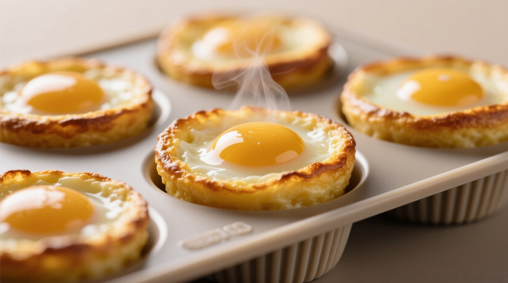 Perfectly cooked egg bites with golden edges in silicone mold