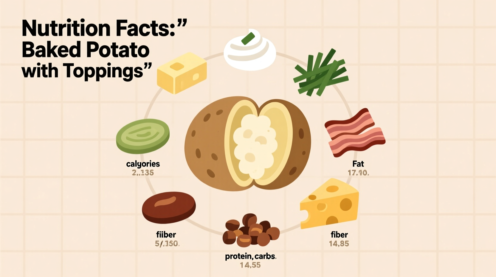Nutrition facts of baked potato with various toppings