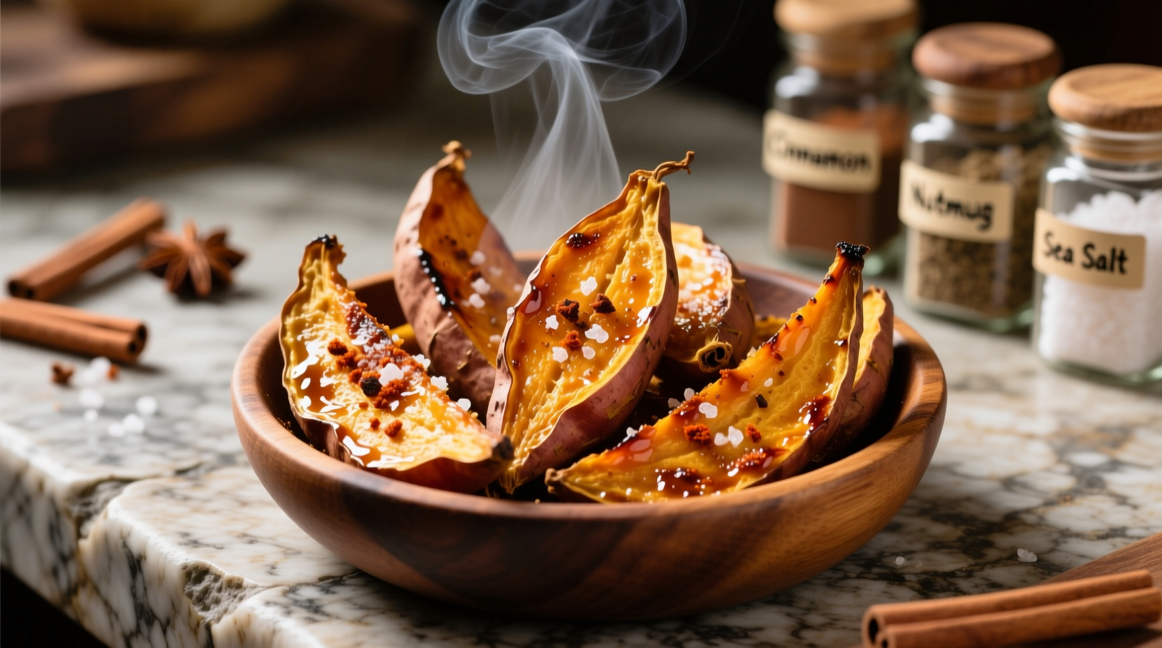 Perfectly roasted sweet potato wedges with seasoning blend